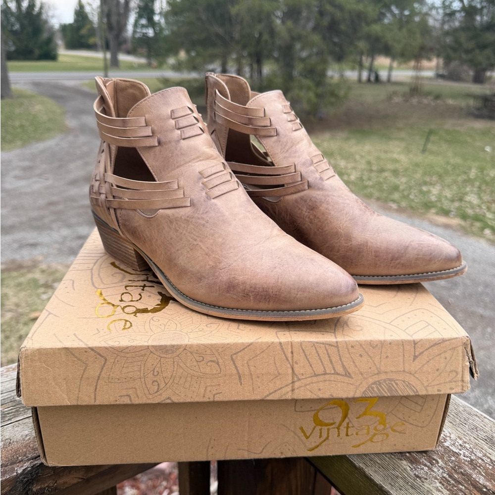 Buckle Vintage Brown Ankle Booties